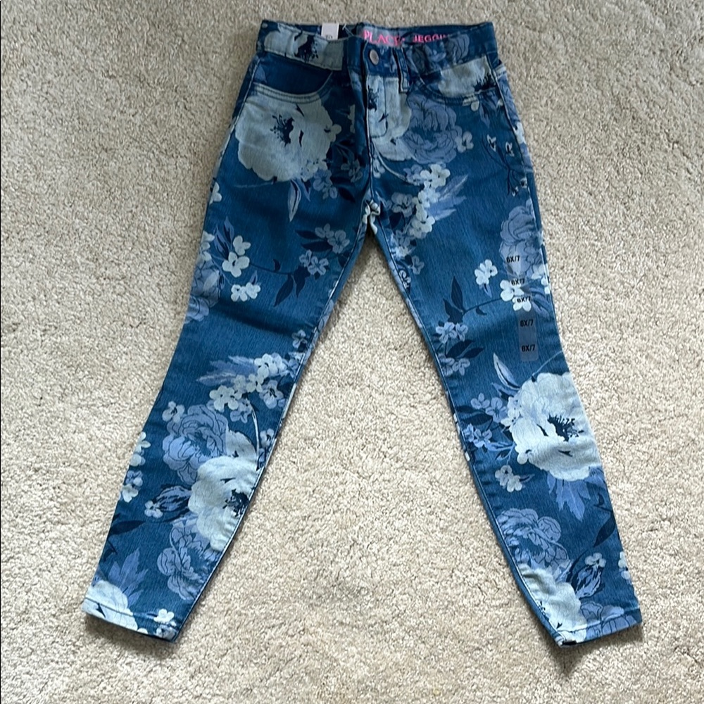 Children’s Place Floral Blue Jeans for girls size 6X/7